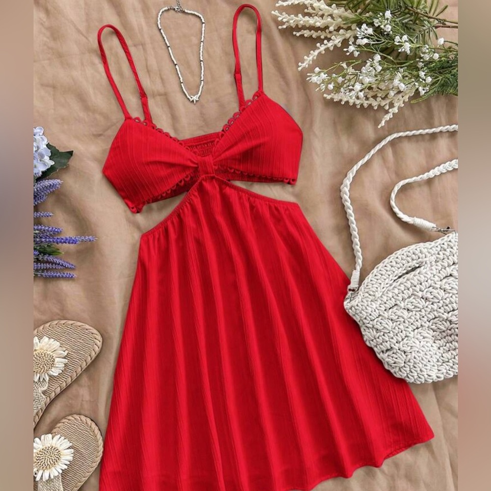 Red Strappy Dress with Cutout Detail